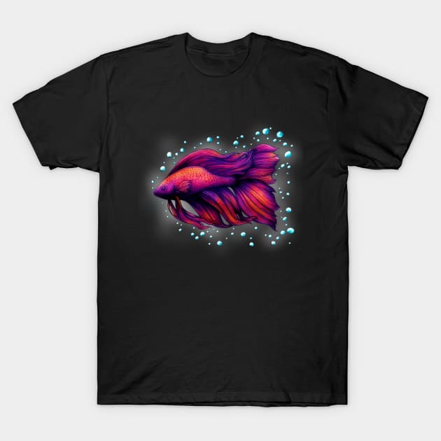 Red Siamese Fighting Fish (Betta Splendens) T-Shirt by The Wolf and the Butterfly